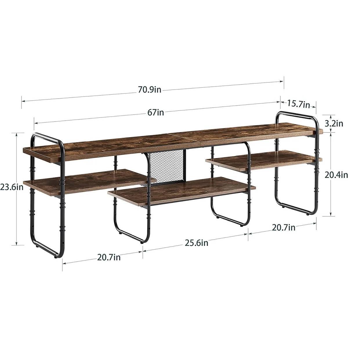 The corrected and grouped measurements from the image are:

- Length: 70.9 in
- Width: 20.7 in
- Height: 25.6 in
- Depth: 23.6 in
- Seat height: 15.7 in
- Armrest height: 6.7 in
- Armrest width: 3.2 in
- Leg width: 20.4 in