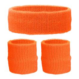 Unique Bargains - Sweatband Set, 1pc Headband + 2pcs Wristbands Moisture Wicking Breathable Athletic Bands 3pcs for Sports - Orange