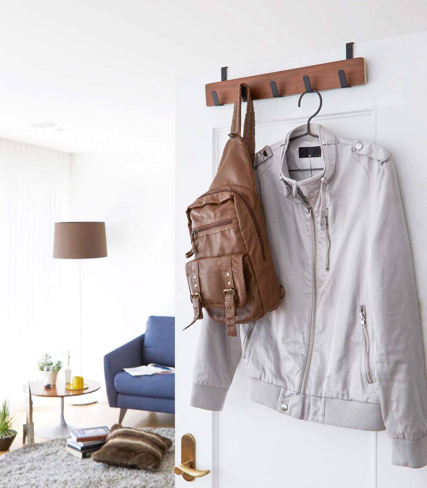 Alt View 1. Yamazaki Home - Over-the-Door Rack - Wood - Brown.