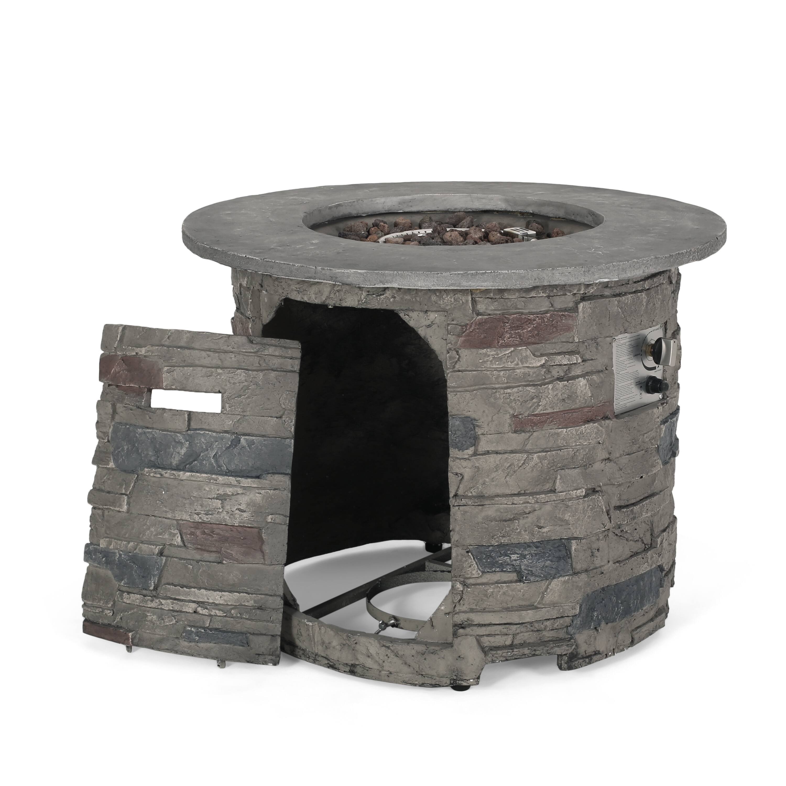 Alt View 4. APRILSOUL - Outdoor 32 inch Round MgO Propane Fire Pit Grey Top 40000 BTU - Stone Gray.