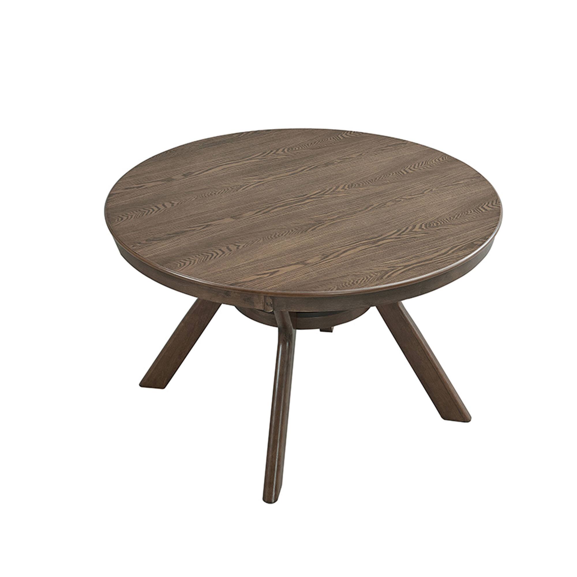 Left. TinyHomie - Round Rubber Wood Dining Table 4-6 Seats Wooden Trestle Base Oak - Brown.