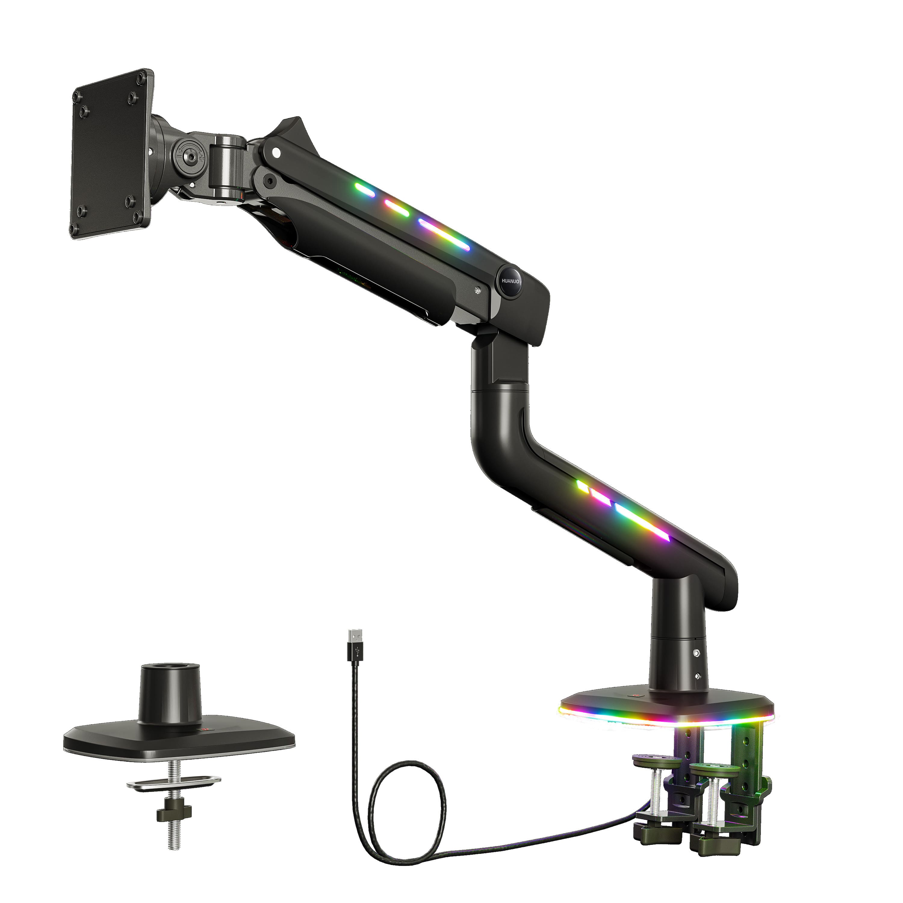 HUANUO - Single Monitor Desk Mount with Mechanical Spring Arm, Integrated LED Light, & Supports up to a 57” Monitor - Black - Front_Zoom