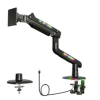 HUANUO - Single Monitor Desk Mount with Mechanical Spring Arm, Integrated LED Light, & Supports up to a 57” Monitor - Black - Front_Zoom