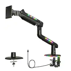 Front. HUANUO - Single Monitor Desk Mount with Mechanical Spring Arm, Integrated LED Light, & Supports up to a 57” Monitor - Black.
