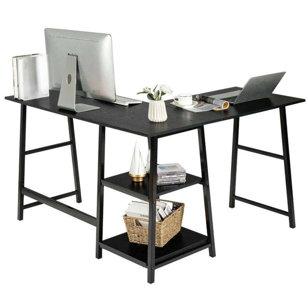 Angle. Kadyn - L Shaped Corner Computer Desk with Storage Shelves-Black, Home Office Desks, Gaming Computer Desks for Study,Working - Black.