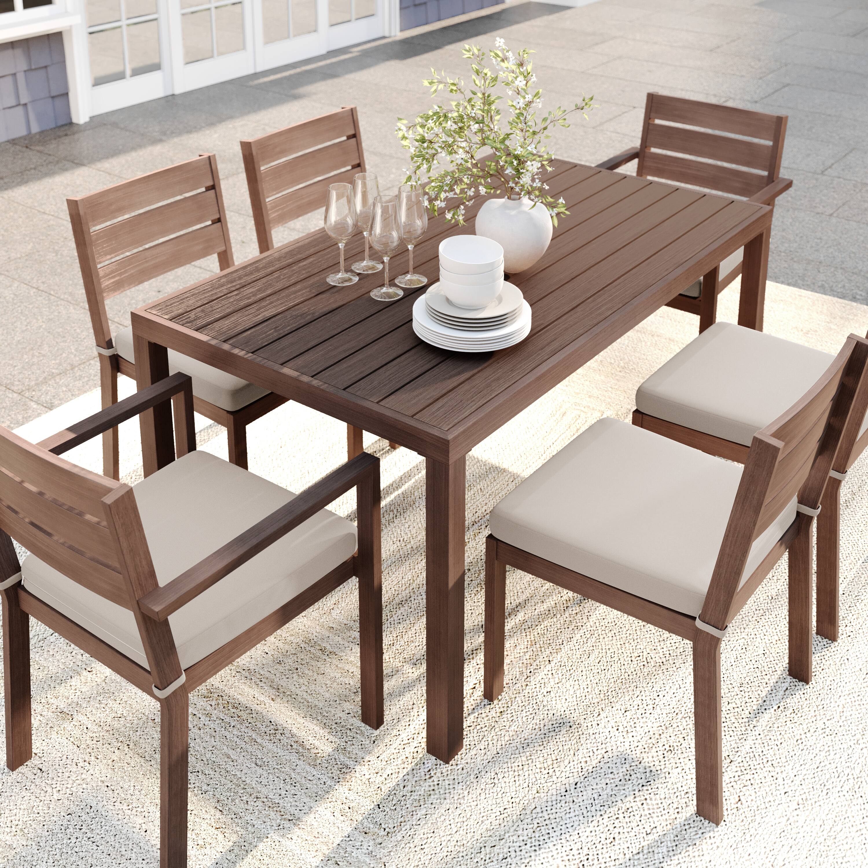 Alt View 4. Martha Stewart - Bedford All-Weather Patio Set with 62" Table and 6 Stackable Dining Chairs - Brown.