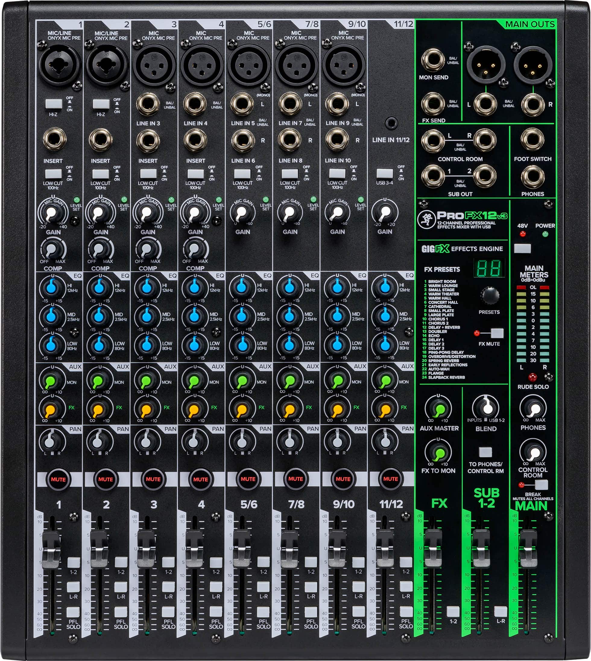 Front. Mackie - ProFX12v3 Professional Effects Mixer with USB - Black.