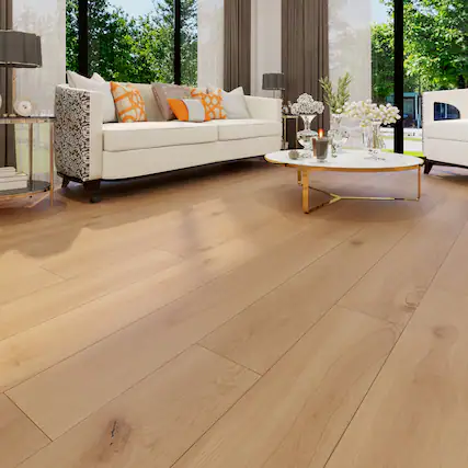 Front. Dotfloor - Superoak Lite Laminate Flooring - 48"x7.7" Planks, 10 Planks/Box (25.6 sq ft/Box), 9.5mm Thick, AC4 Wear Rating - Latte.