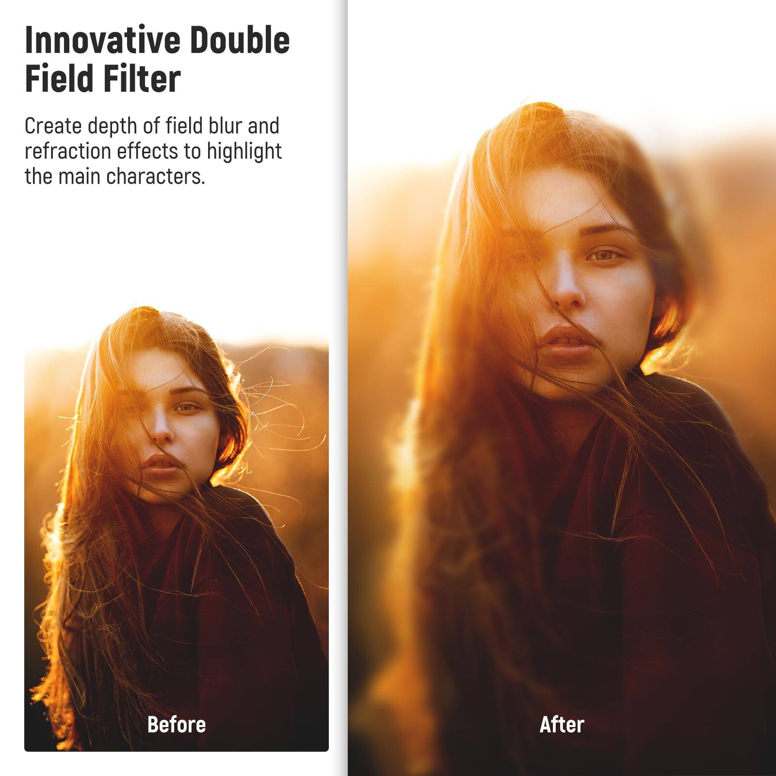 Innovative Double Field Filter

Create depth of field blur and refraction effects to highlight the main characters.

Before

After