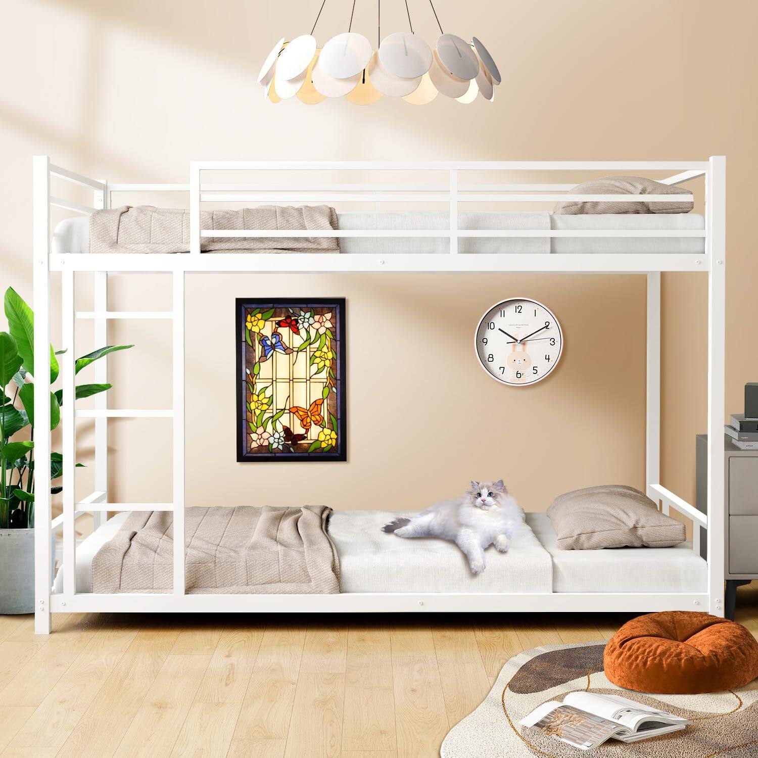 Alt View 5. Ecooso - Metal Twin over Twin Bunk Bed/ Heavy-duty Sturdy Metal/ Noise Reduced/ Safety Guardrail/No Box Spring Needed - White.