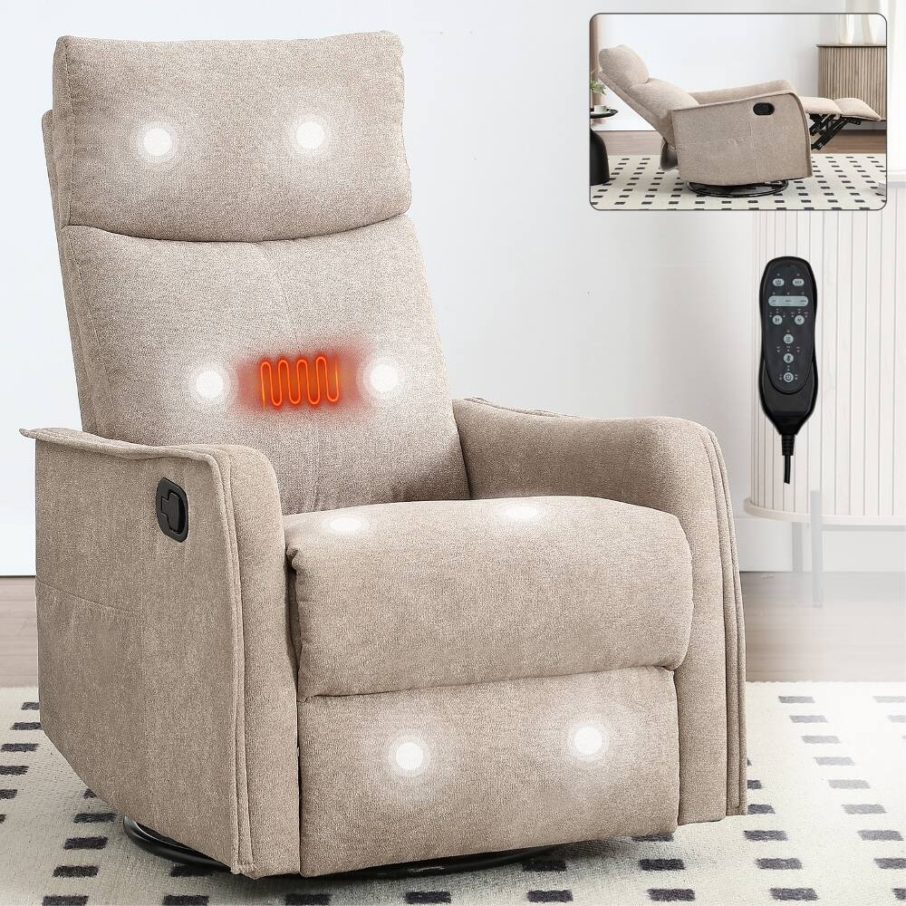 Front. Ropilly - Ropilly khaki manual recliner chair with heated massage and swivel rocking base - Khaki.