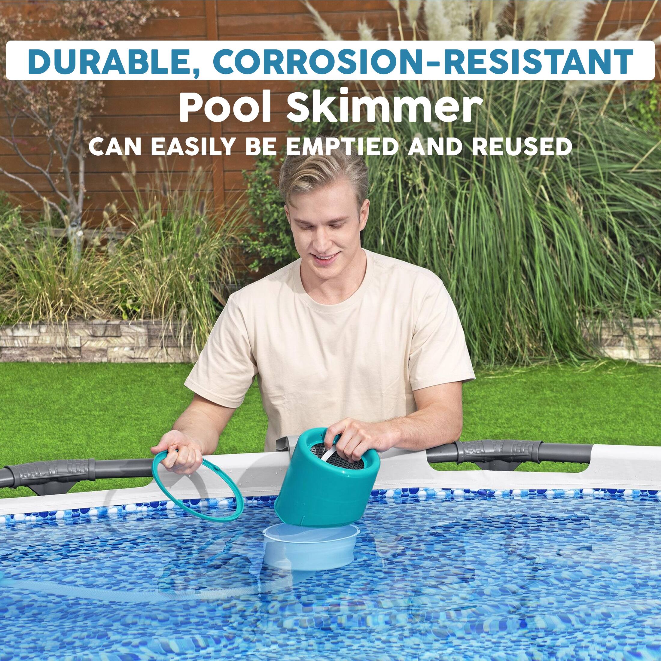 DURABLE, CORROSION-RESISTANT Pool Skimmer CAN EASILY BE EMPTIED AND REUSED