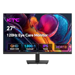KTC - H27D9 27 Inch Gaming Monitor, 2K QHD 1440P, IPS 100Hz/120Hz, Adaptive-Sync, 99% sRGB HDR10, Low Blue Light, 2xHDMI/DP - Black