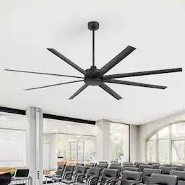 Breezary - 84-in Large Ceiling Fan with 8 ABS Blades, 6-Speed DC Motor, Remote Control, 3 Downrods with Timer, Optional Light Kit - Matte Black (Without Light)