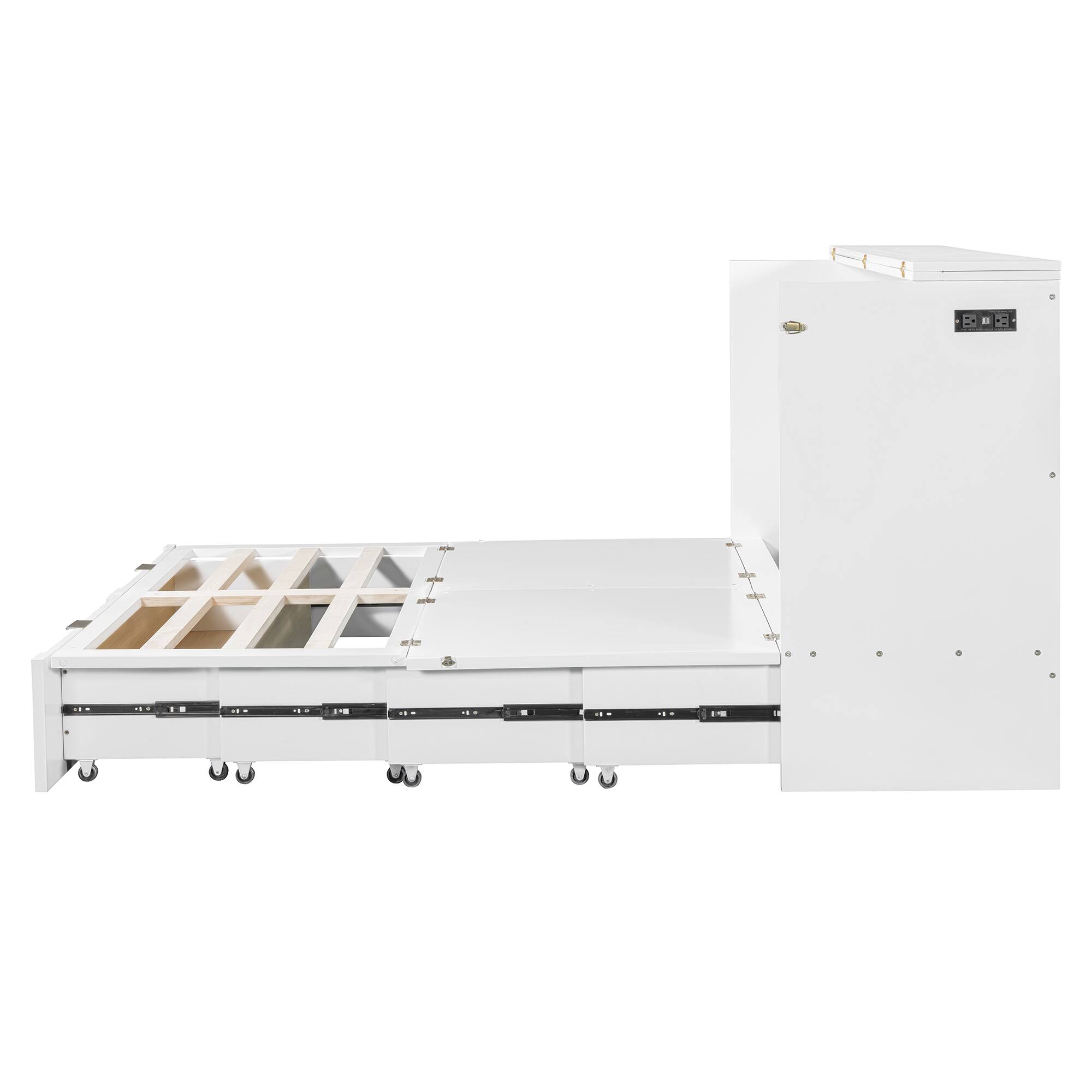 Alt View 2. Tiramisubest - Queen Size Murphy Bed, Drawer, Sockets, USB, Pulley, White, Plywood - White.