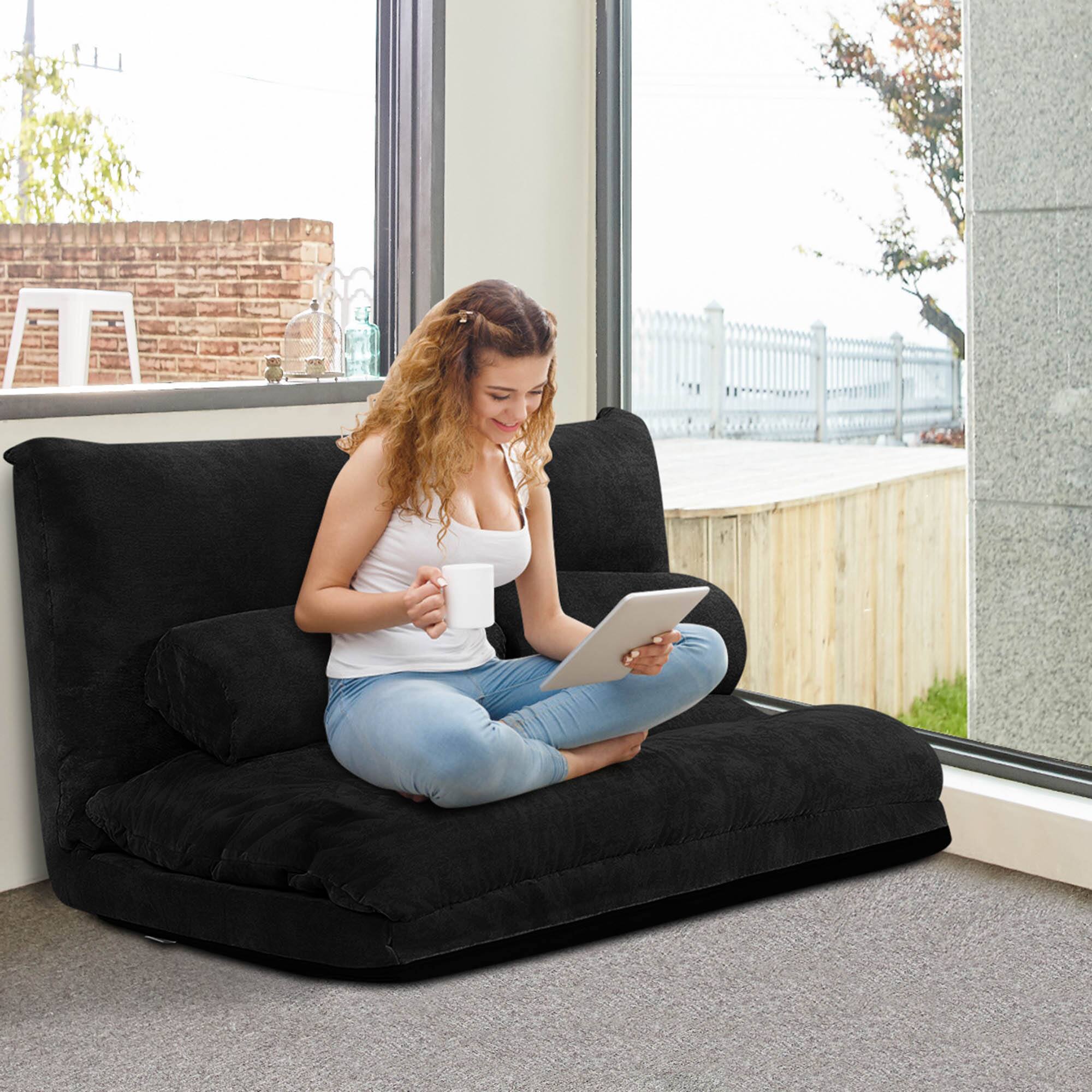 Alt View 3. Costway - Costway Floor Sofa Bed 6-Position Adjustable Sleeper Lounge Couch with 2 Pillows - Black.