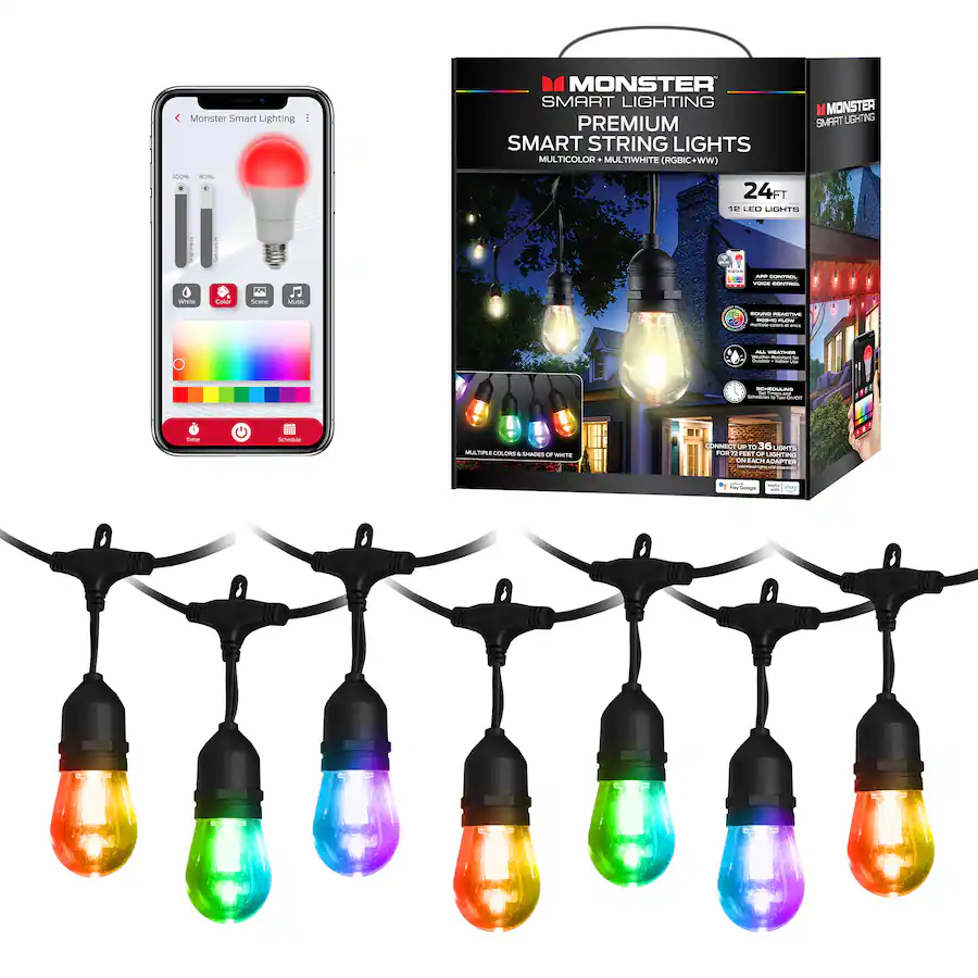 Monster Smart Robe Light Box Monster Smart String Lights, Sound Reactive Outdoor String Lights w ...