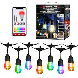 Monster - Smart String Lights, Sound Reactive Outdoor String Lights w/ Voice Control, 24ft (12 Lights) - Multicolor