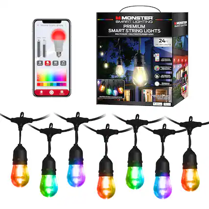 Monster Smart Lighting - MONSTER SMART LIGHTING PREMIUM SMART STRING LIGHTS MULTICOLOR + MULTIWHITE (RGBIC + WW) MONSTER SMART LIGHTING - 24FT 10 LED LIGHTS