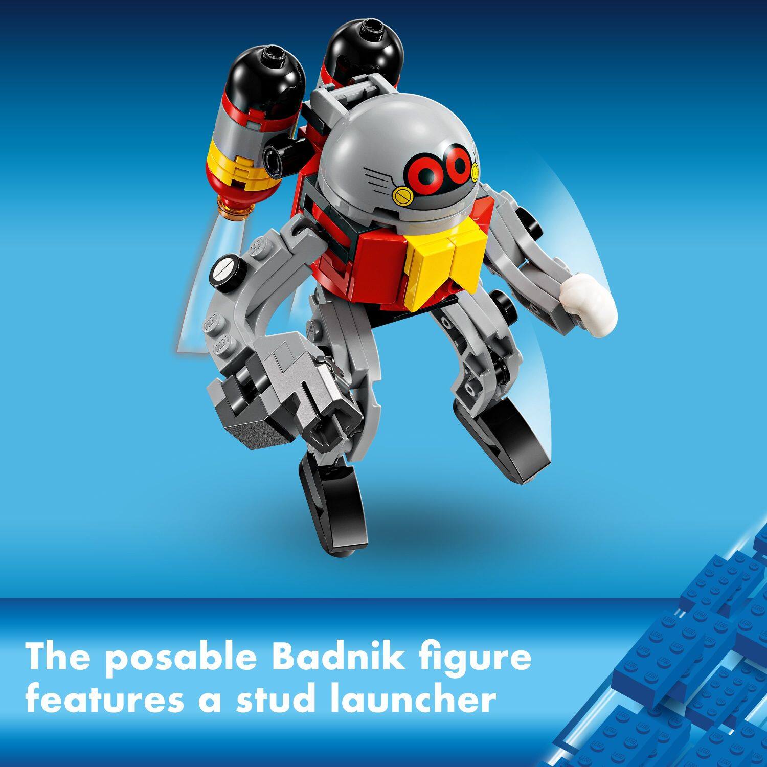 The posable Badnik figure features a stud launcher.