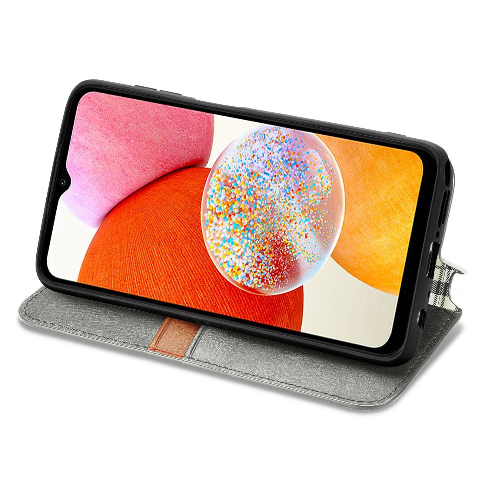 Left. Dteck - Wallet PU Leather Case for Samsung Galaxy A17 5G, Magnetic Credit Card Slot Slim Flip Folio Stand Cover - Gray.