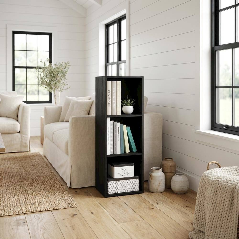 Left. FurniFact - Wooden Bookcase in Walnut Finish with Adjustable Shelves - Darkwood.