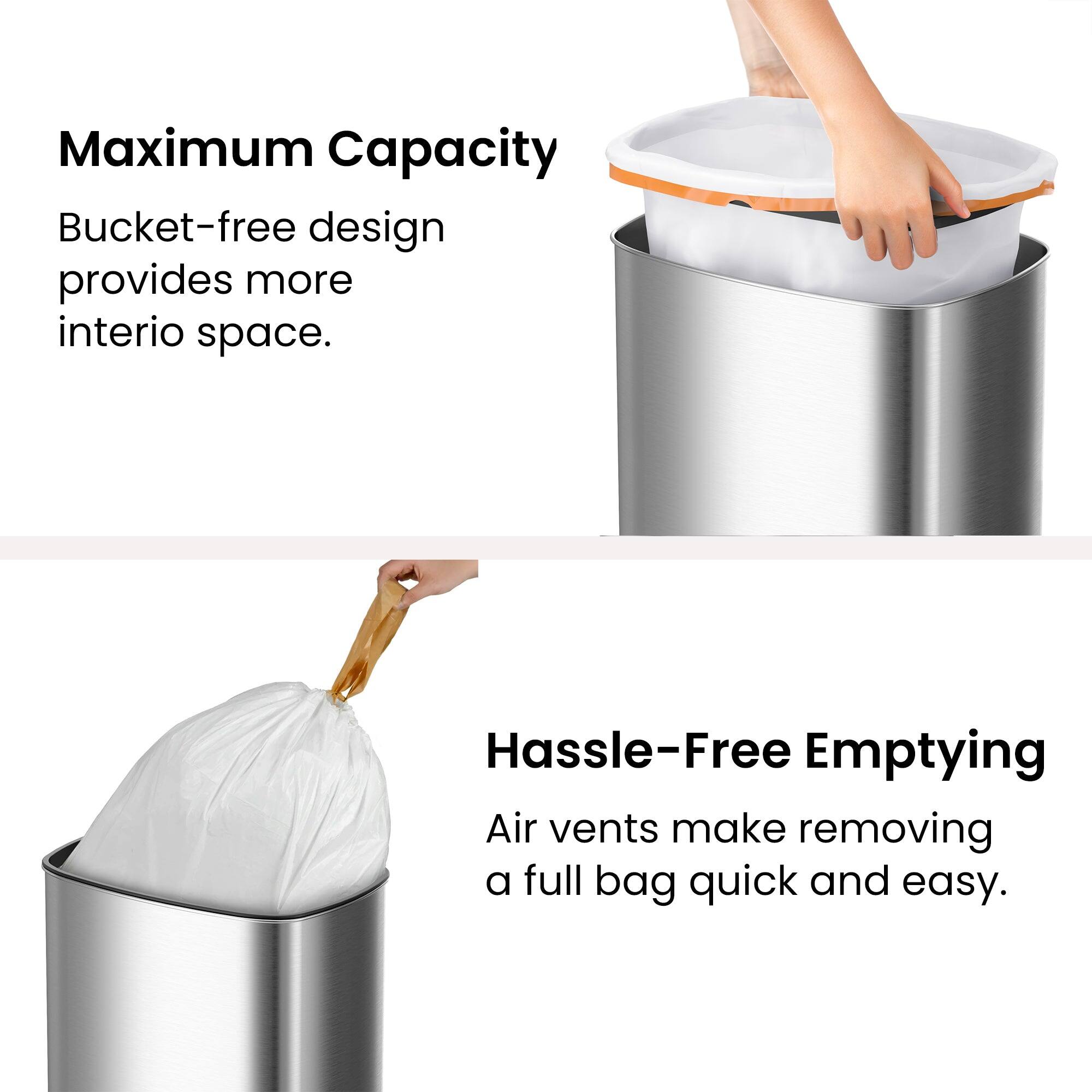 Maximum Capacity  
Bucket-free design provides more interior space.

Hassle-Free Emptying  
Air vents make removing a full bag quick and easy.