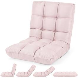 Costway - 14-Position Adjustable Floor Chair, Cushioned Lazy Sofa Bed Sleeper Recliner - Light Pink