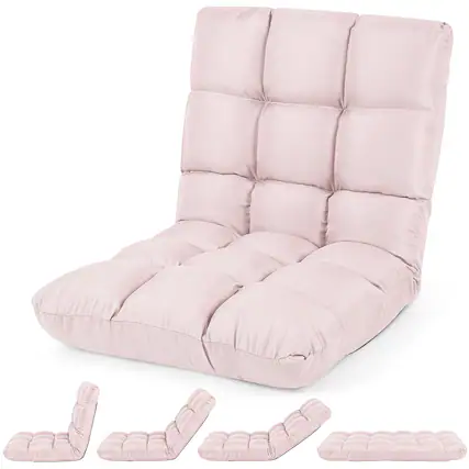 Front. Costway - Costway 14-Position Adjustable Floor Chair, Cushioned Lazy Sofa Bed Sleeper Recliner - Light Pink.