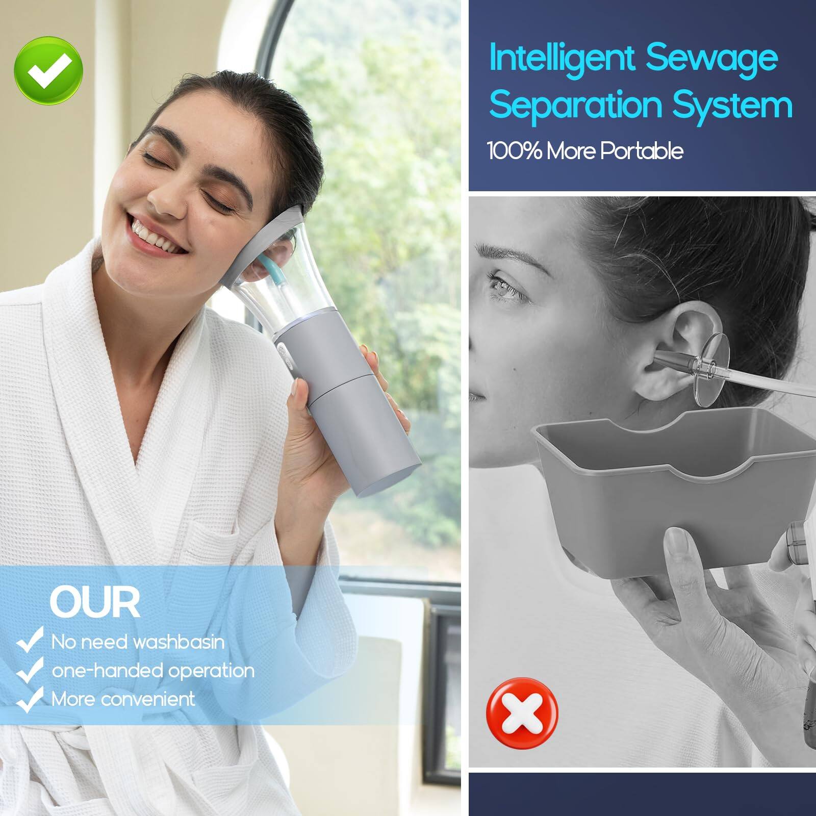 Intelligent Sewage Separation System  
100% More Portable  

OUR  
- No need washbasin  
- One-handed operation  
- More convenient