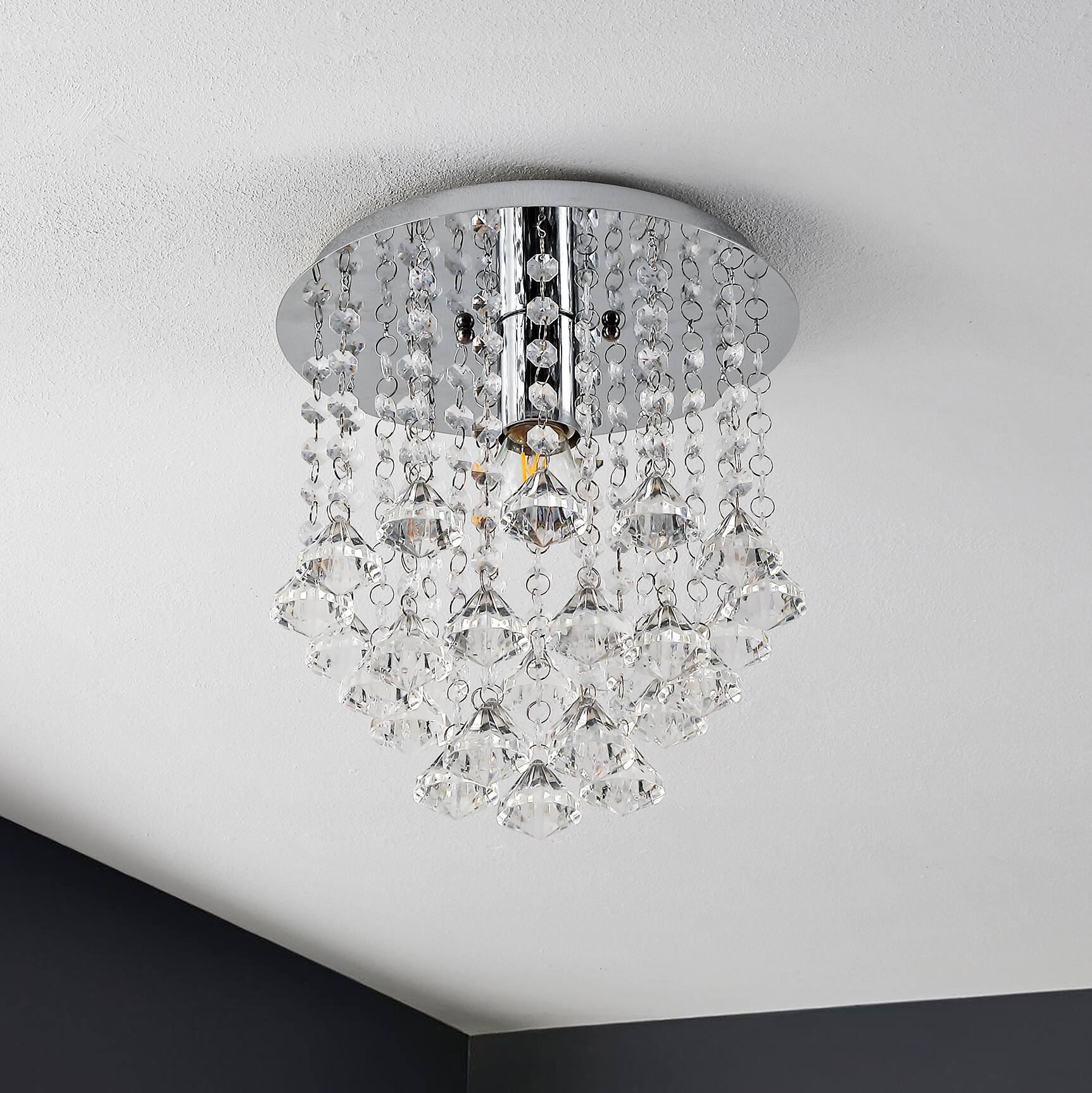 Alt View 5. Jonathan Y - Lillibet 9.88" 1-Light Traditional Transitional Iron LED Semi Flush Mount, Chrome/Clear - Chrome.