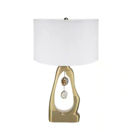 Front. Luckbyte - 16x27.5 Inch Gold Geode Shaped Table Lamp With White Drum Shade Assembly Required.