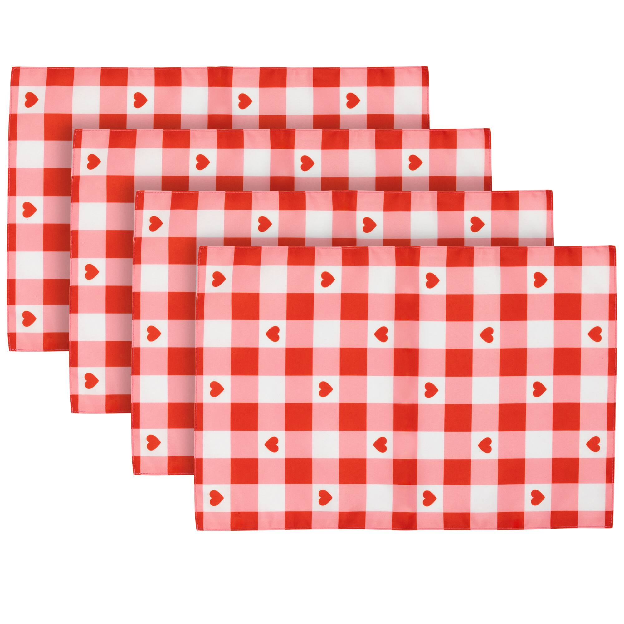 Front. Northlight - Checkered Hearts Valentine's Day Placemats - 18" - Set of 4 - Red.
