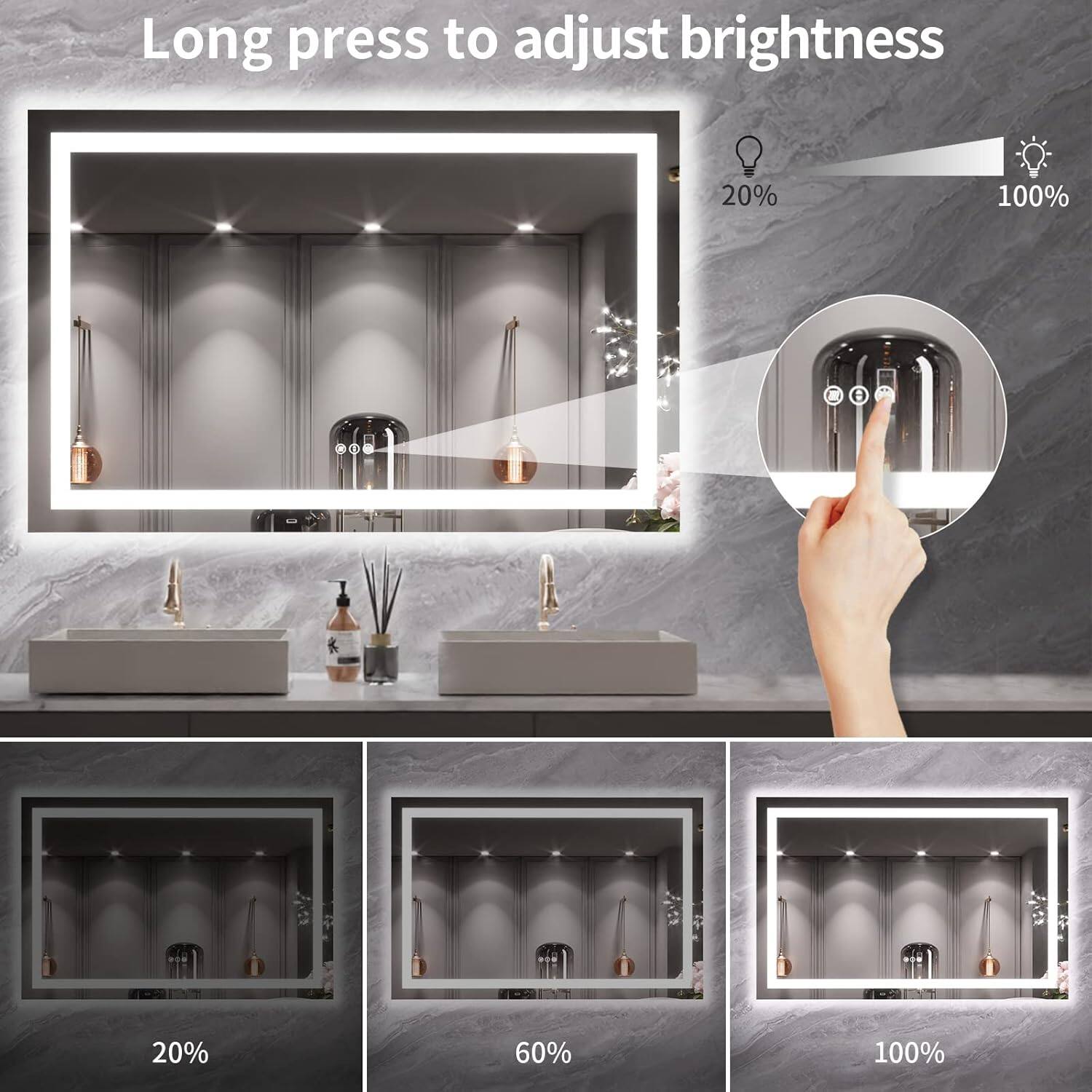 Long press to adjust brightness

20% 60% 100%