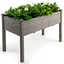 Costway - Wooden Raised Vegetable Garden Bed Elevated Grow Vegetable Planter - Gray