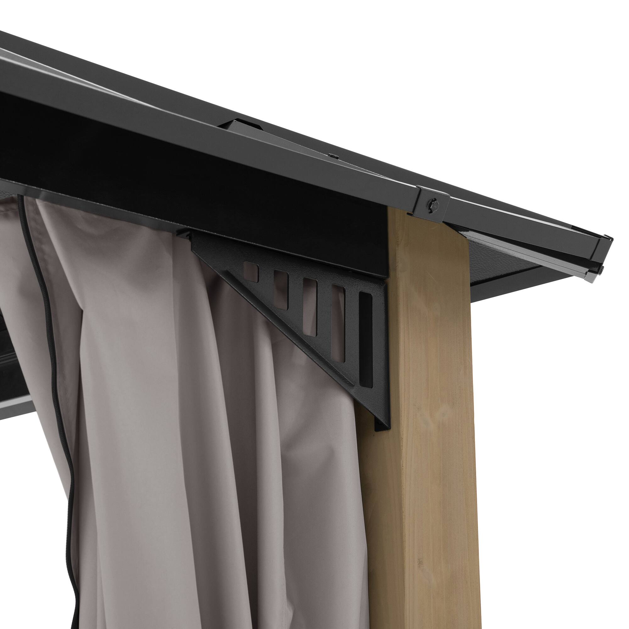 Alt View 2. SUNJOY - SUNJOY Kingston 14x12 Gazebo, Steel Hardtop Gazebo with Curtain and Netting - Cedar Posts - Black.