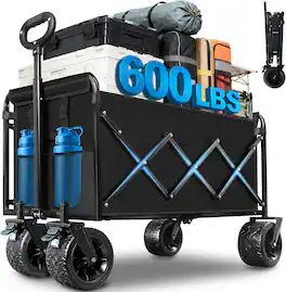 Loheer - Heavy Duty Collapsible Wagon Foldable Cart with Wheels Portable Utility Beach Wagon Black