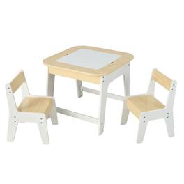 Pefilos - Kid's Table and Chairs Set with Double-sized Tabletop-Natural, Toddler Table and Chair Set for Arts & Crafts, Snack Time - Brown