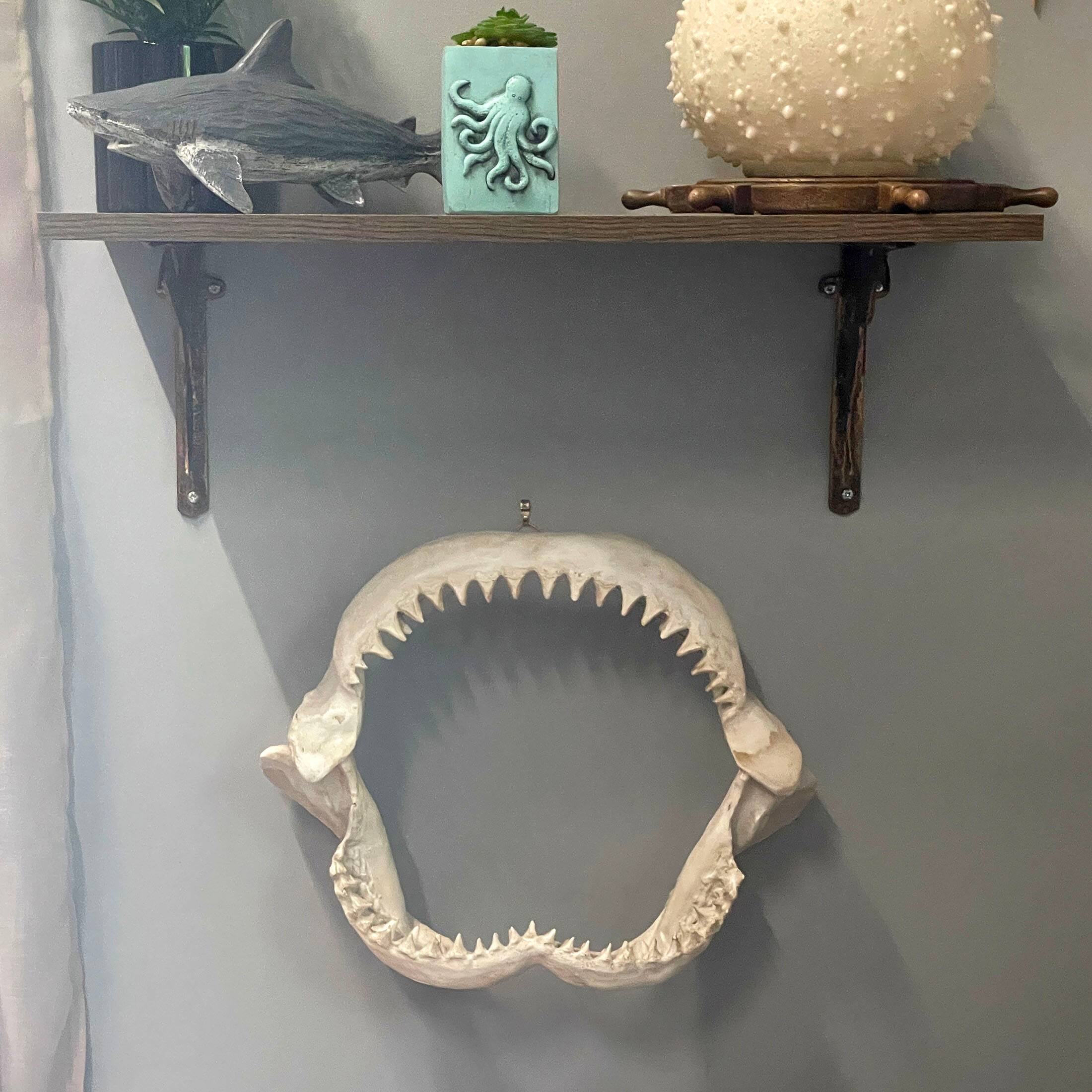 Alt View 4. Chesapeake Bay - Replica Shark Jaw Wall Sculpture Resin Coastal Nautical Decor 16" Off-White Art - Off-white.