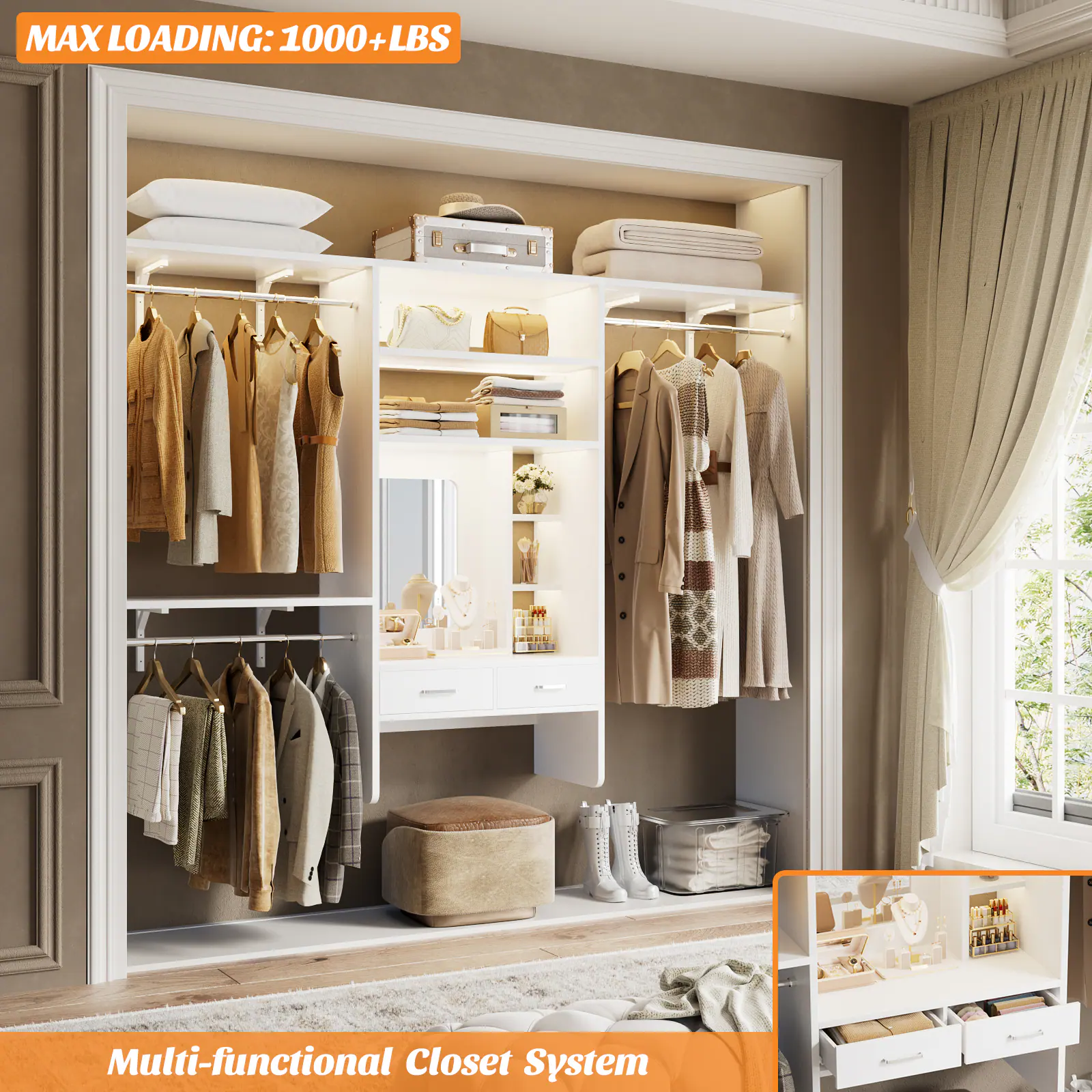 MAX LOADING: 1000+ LBS

Multi-functional Closet System