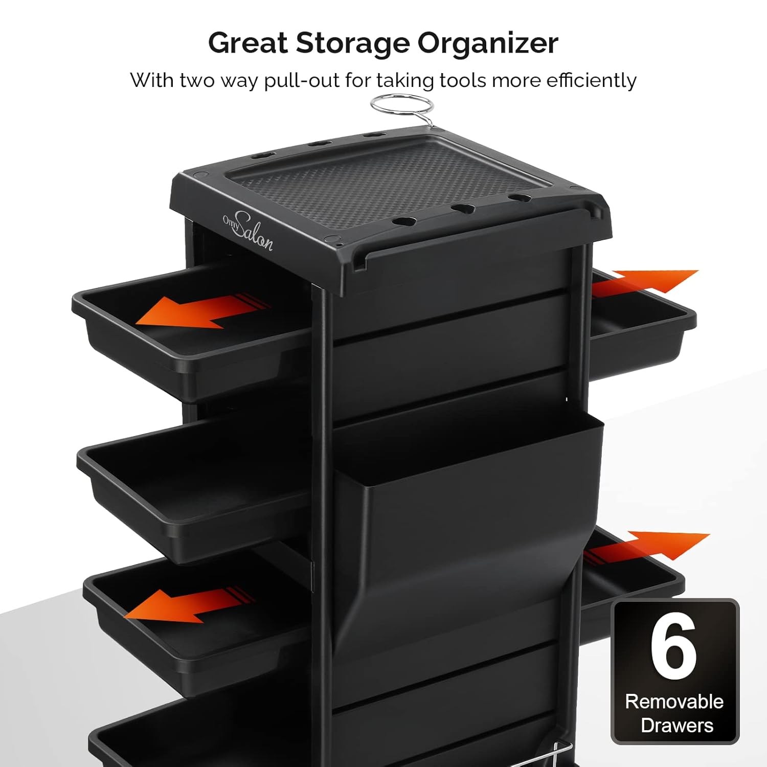 Great Storage Organizer  
With two way pull-out for taking tools more efficiently  

Salon Org  

6 Removable Drawers
