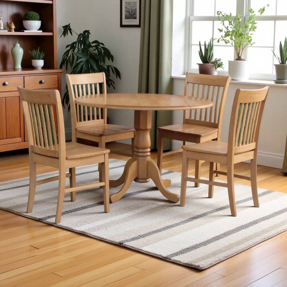 Alt View 1. FurniFact - Elegant 5-Piece Kitchen Table Set – Round Dining Table & Chairs - Oak.