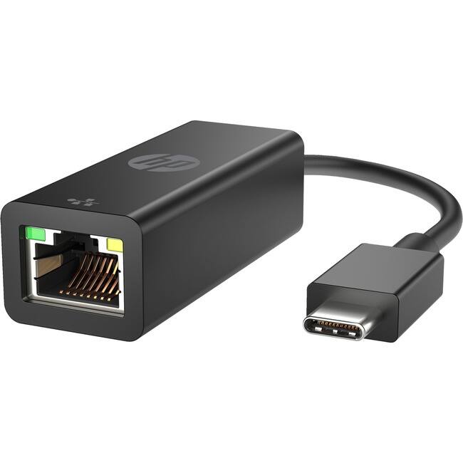 Front. HP - HP Ethernet Adapter - USB Type C - 1 Gbit/s Data Transfer Rate - 1 - Twisted Pair - 1000Base-T - TAA Compliant - Black.