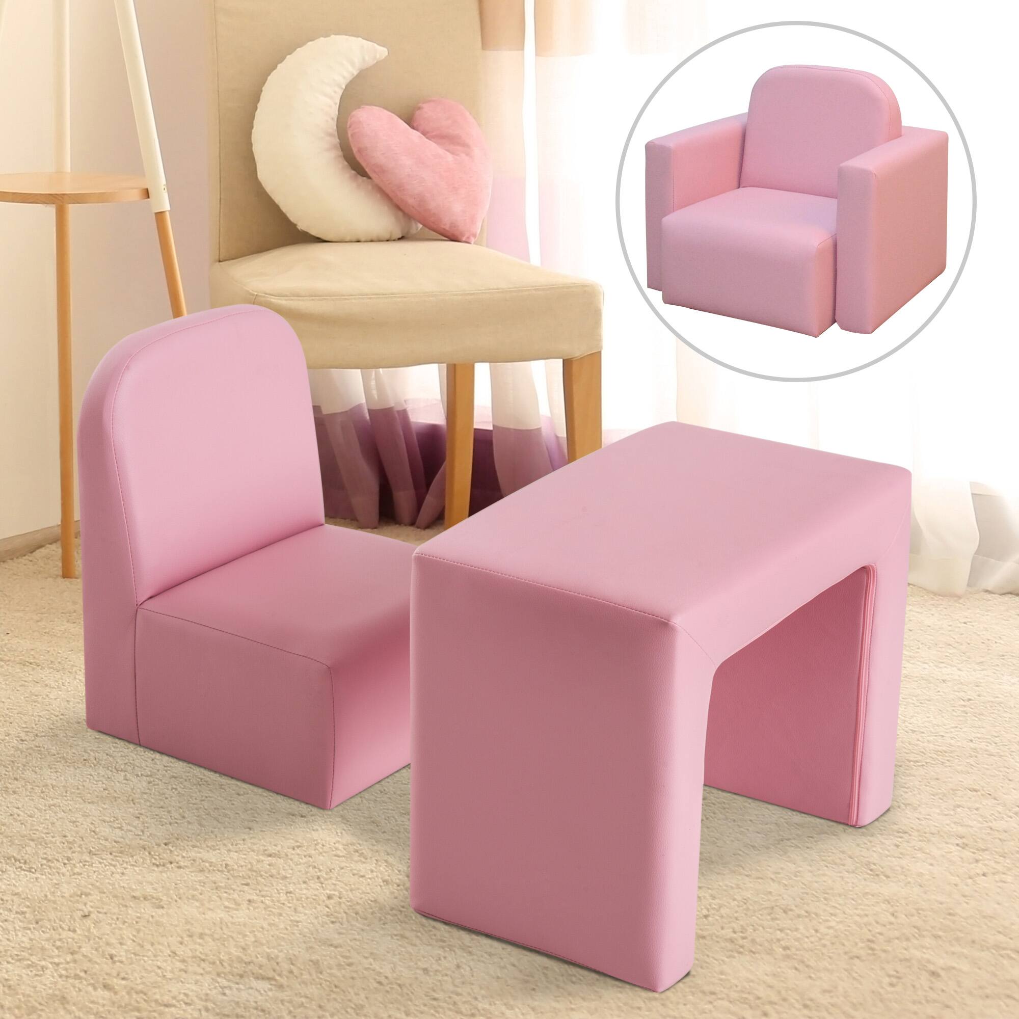 Alt View 1. Qaba - Convertible Table and Chair Set for Boys Girls for Boys Girls - Pink.