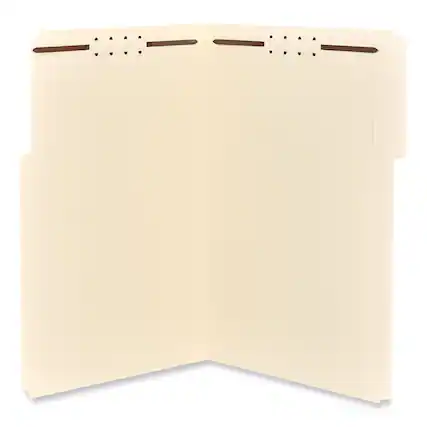 Front. Universal - Reinforced Top Tab Fastener Folders, 0.75" Expansion, 2 Fasteners, Legal Size, Manila Exterior, 50/Box.