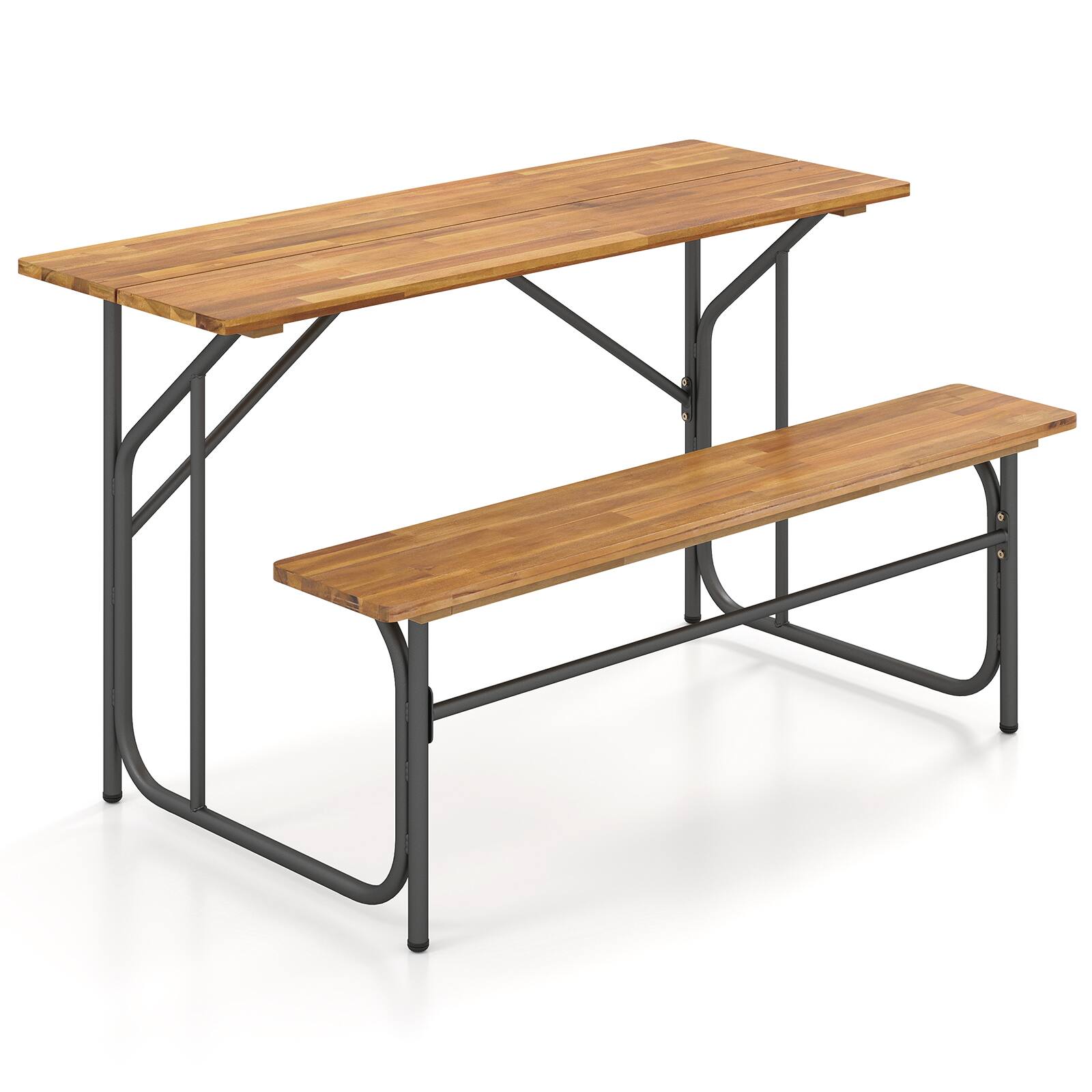 Alt View 8. Gymax - Gymax Patio Table Bench Set for 2 Picnic Table & Loveseat w/Acacia Wood Top Metal Legs - Black.