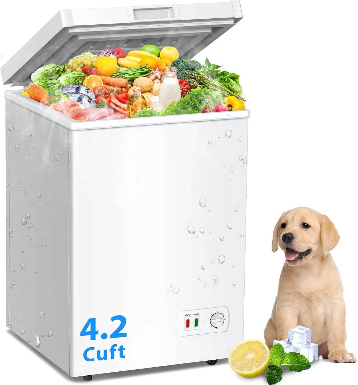 Chery Life - 4.2 Cu.Ft Small 7-Temp Adjustable Chest Freezer with Removable Basket Wheels for Kitchen Office - White