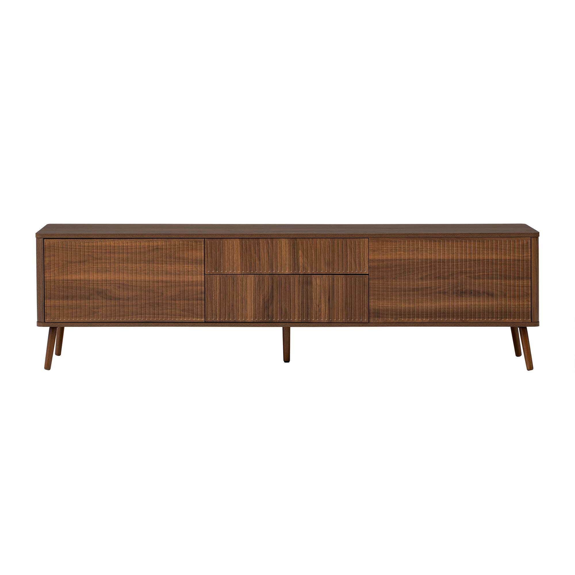 Alt View 4. MERAVOM - Fluted TV Stand with Storage Drawers and Cabinets for TVs up to 80", Modern Entertainment Center with Cable Management - Walnut.