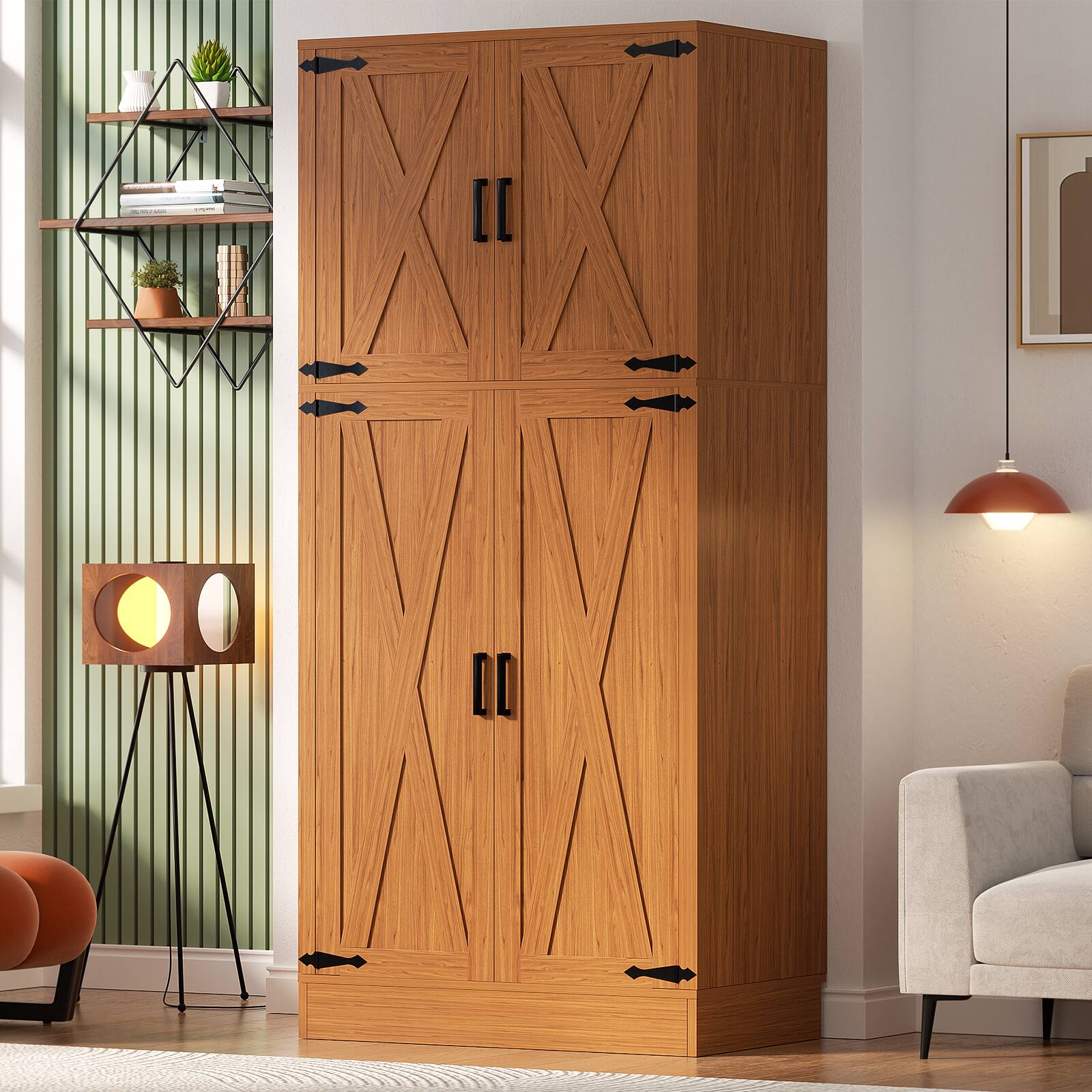 Aheaplus - 71'' Farmhouse Wardrobe Armoire with Hanging Rod and Adjustable Shelves, Wood Finish - Cherry Red price history on PriceWatchPro