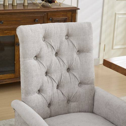 Alt View 3. LUCKY ONE - Assembled Tufted Chenille Arm Dining Chair with Curved Solid Wood Legs Club Style Single - Beige.